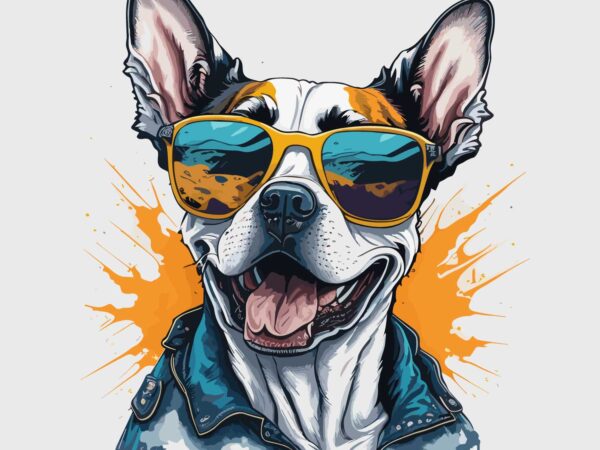 Dog wearing sunglass t shirt vector illustration