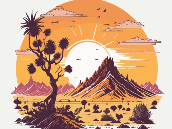 A vintage desert sun t shirt vector