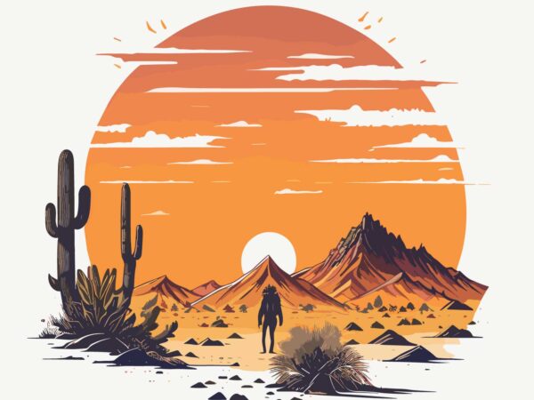 A vintage desert sun t shirt vector