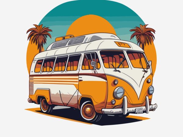 Beach retro car t shirt template