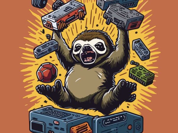 Sloth gaming t shirt template vector