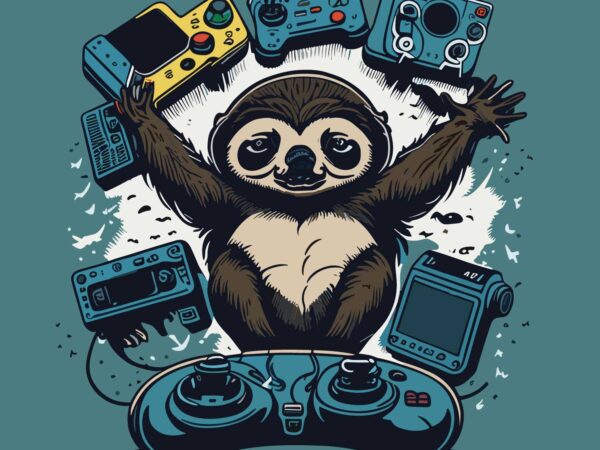 Sloth gaming t shirt template vector