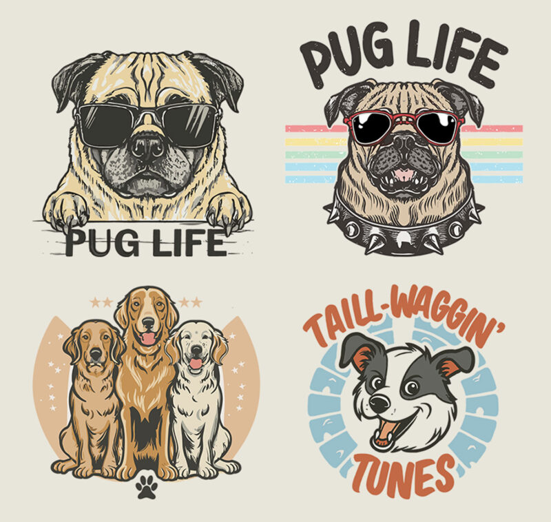 4 Designs Dog Vector