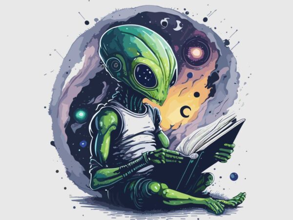 Alien reading book t shirt vector