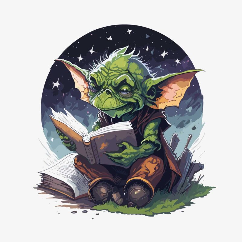 Goblin reading a book