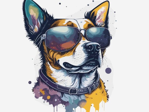 Dog wearing sunglass t shirt vector illustration