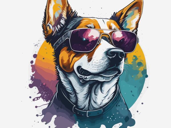 Dog wearing sunglass t shirt vector illustration