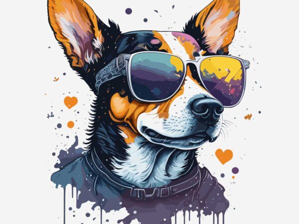 Dog wearing sunglass t shirt vector illustration