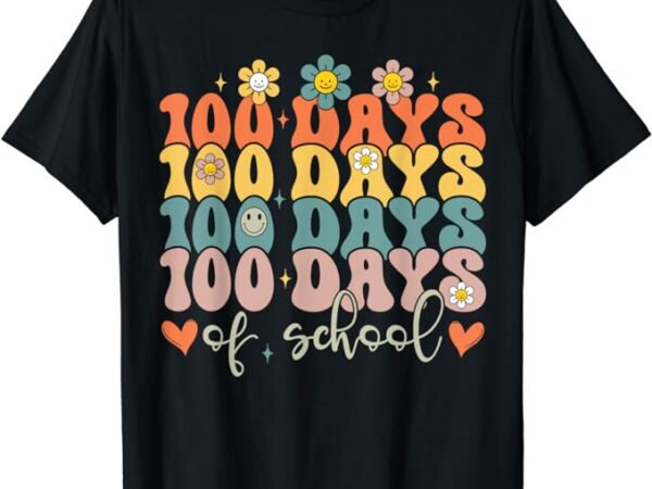 Retro 100 days of school groovy teacher 100th day of school t-shirt