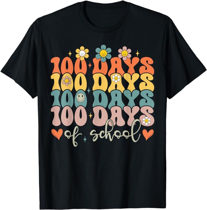 Retro 100 Days of School Groovy Teacher 100th Day of School T-Shirt ...