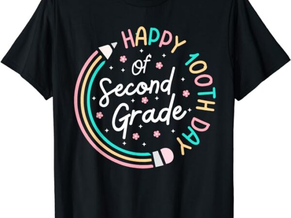 Retro happy 100th day 2nd grade 100 days of school teacher t-shirt