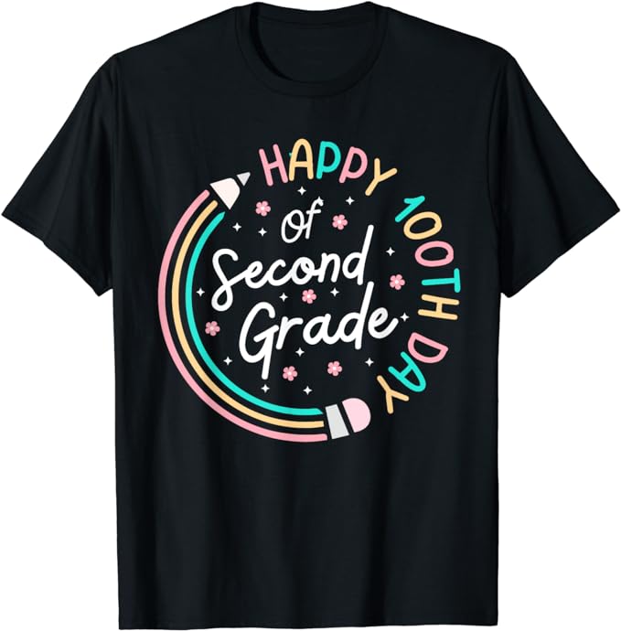 Retro Happy 100th Day 2nd Grade 100 Days Of School Teacher T-Shirt ...