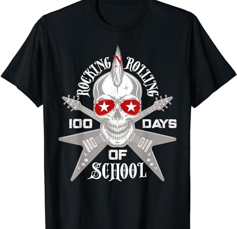 Rocking n rolling 100 days of school teacher kids rock music t-shirt