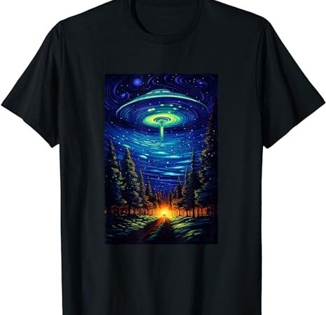 Ufo aliens flying saucer – van gogh style – starry night t-shirt