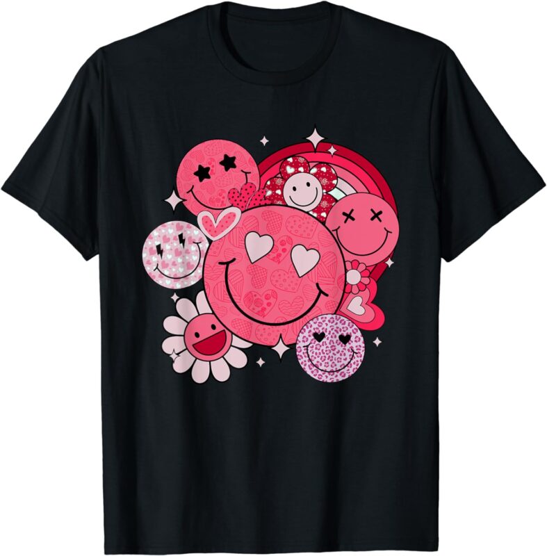 Valentine Retro Groovy Smile Face Trendy Valentines Day T-Shirt