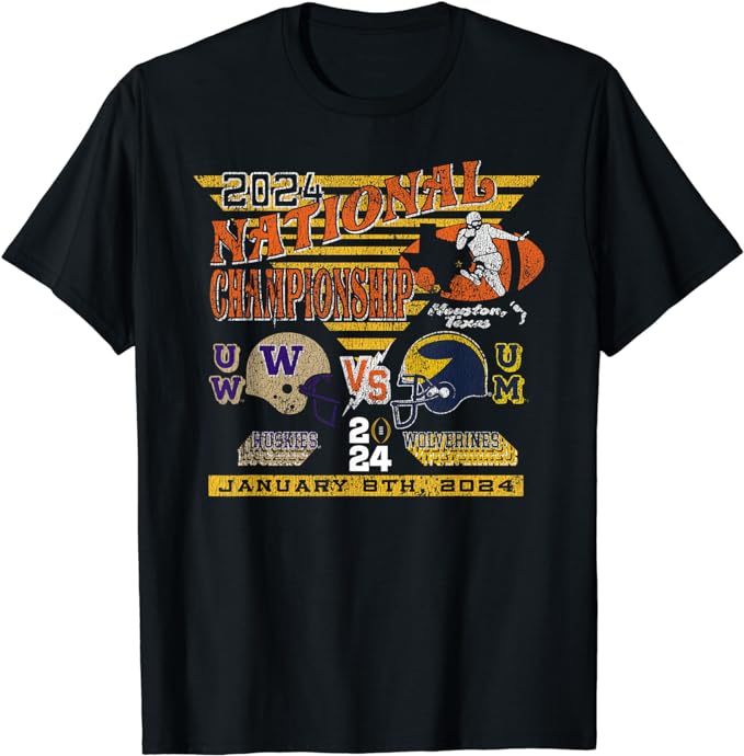 Washington V Michigan 2024 CFP National Championship Retro T Shirt   Washington V Michigan 2024 CFP National Championship Retro T Shirt 