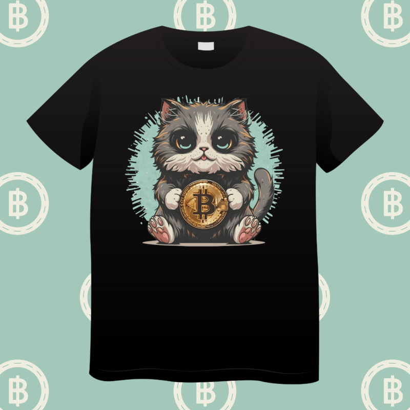 cute cat holding bitcoin, graphic, t-shirt design, crypto, t-shirt, cat t-shirt, instant download, unique cat illustration