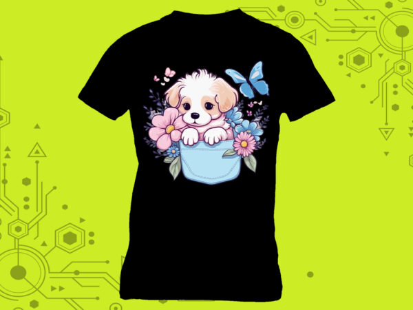 Baby dog in pocket illustration t-shirt design perfection lover dog clipart for print on demand websites