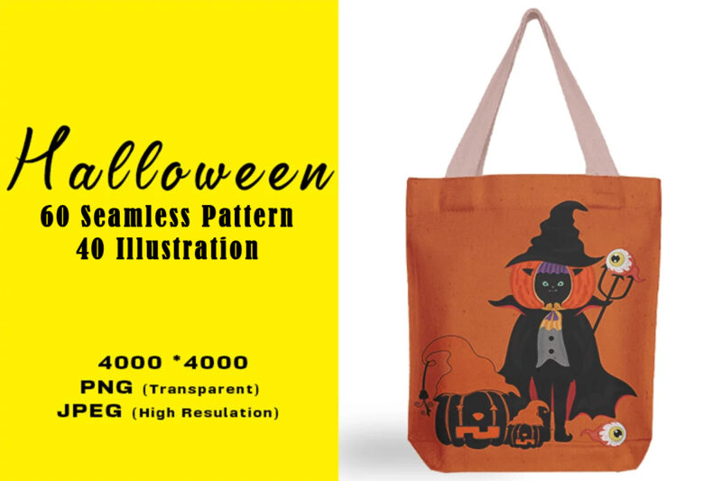 Halloween 40 Illustration and 60 Seamless Pattern 100 Combo Bundle