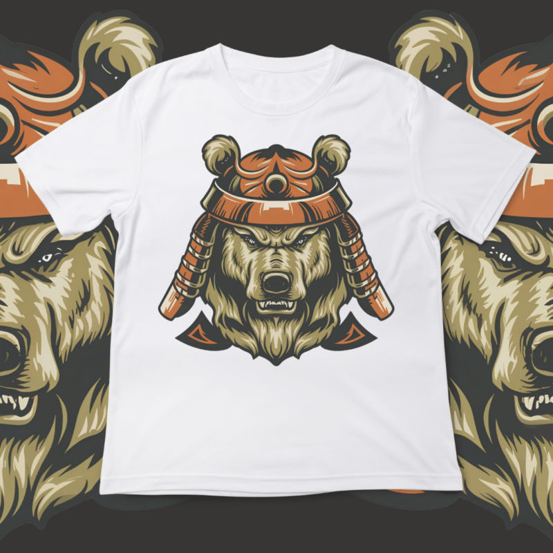 Samurai Bear, t-shirt design, template, instant download, Bear in samurai attire, graphic t-shirt design