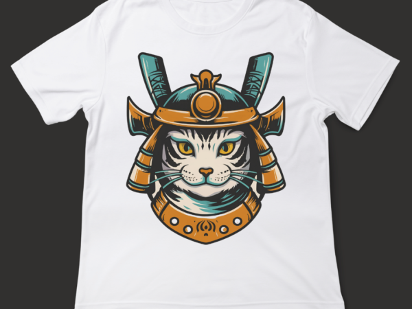 Samurai cat, t-shirt design, template, instant download, cat in samurai attire, graphic t-shirt design