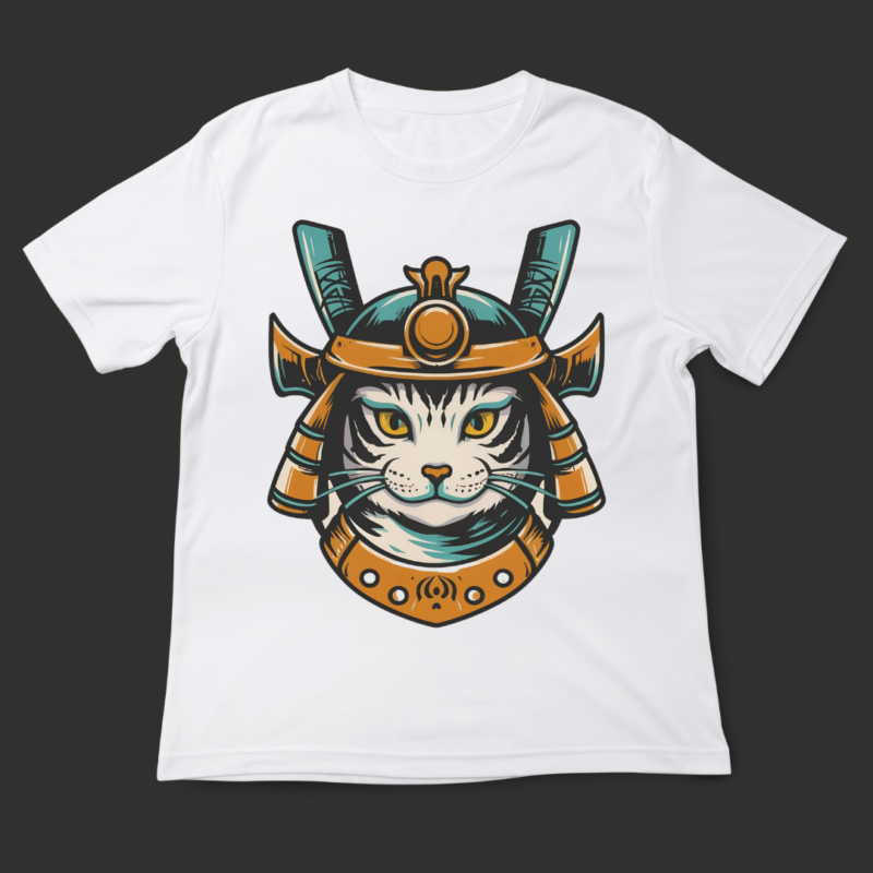 Samurai Cat, t-shirt design, template, instant download, cat in samurai attire, graphic t-shirt design