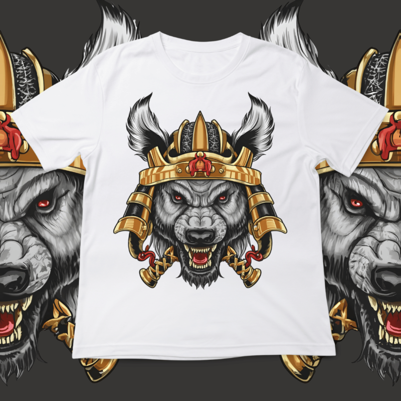 Samurai Hyena, t-shirt design, template, instant download, Hyena in samurai attire, graphic t-shirt design