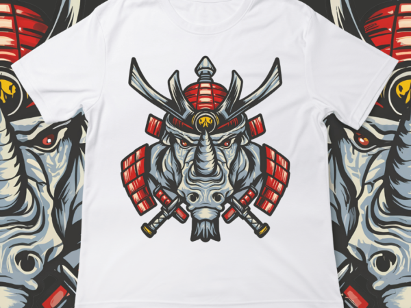 Samurai rhino, t-shirt design, template, instant download, rhino in samurai attire, graphic t-shirt design