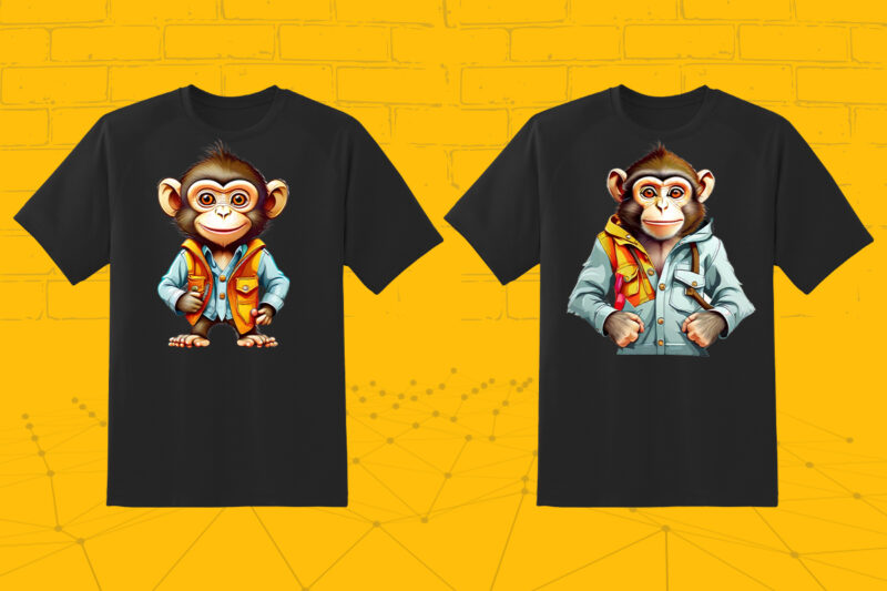 Monkey In Pocket Illustration 25 Clipart Bundle