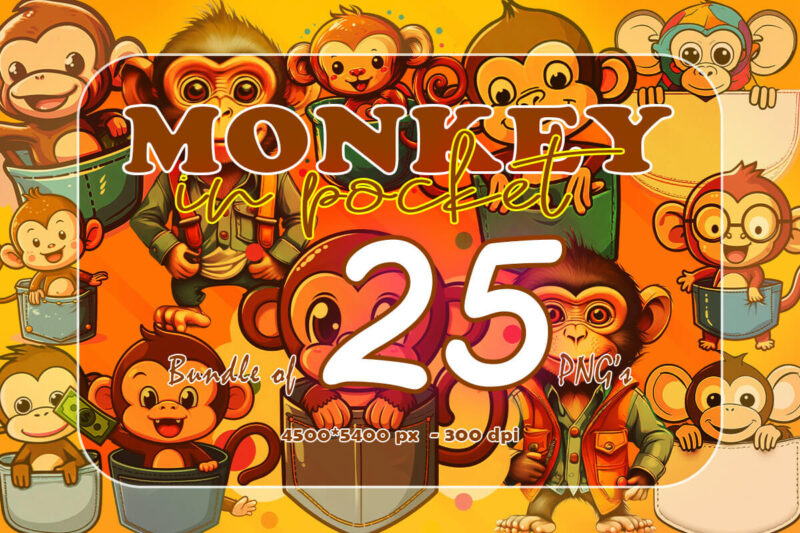 Monkey In Pocket Illustration 25 Clipart Bundle