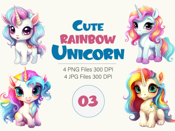 Cute rainbow unicorns 03. tshirt sticker.