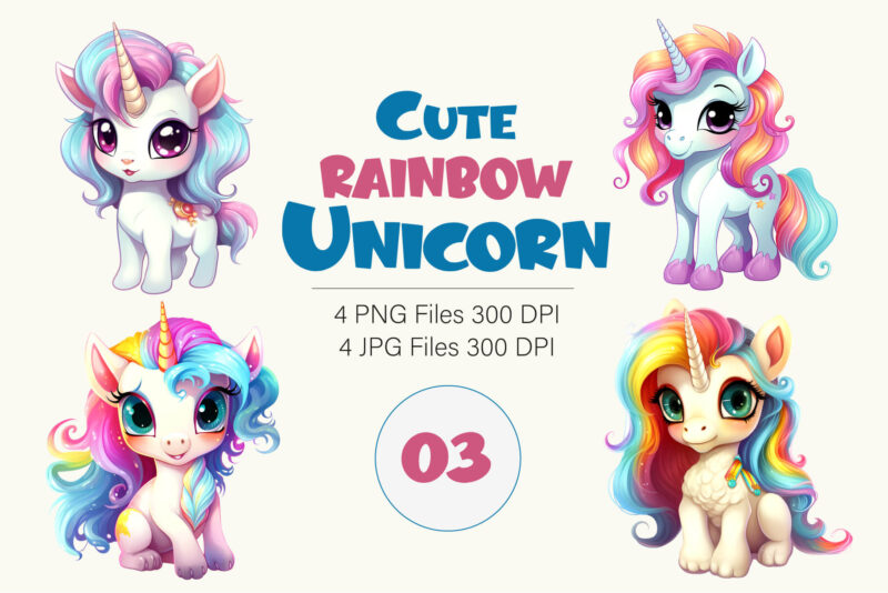 Cute rainbow unicorns 03. TShirt Sticker.