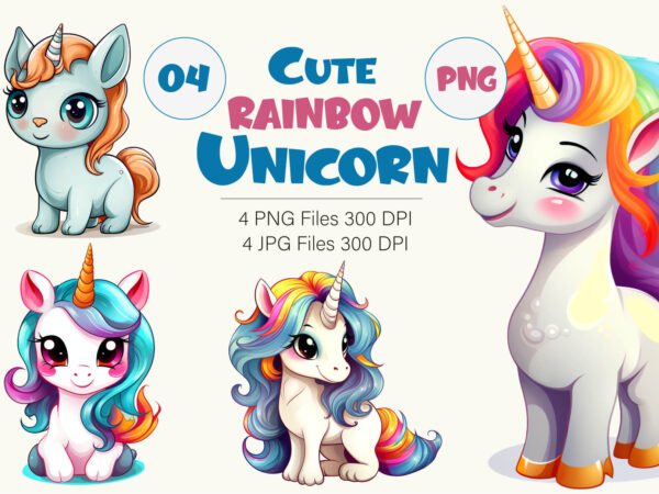 Cute rainbow unicorns 04. tshirt sticker.