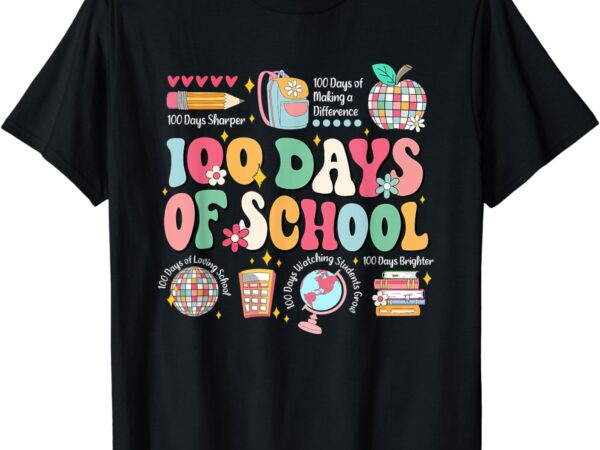 100 days of school teachers retro disco 100th day of school t-shirt