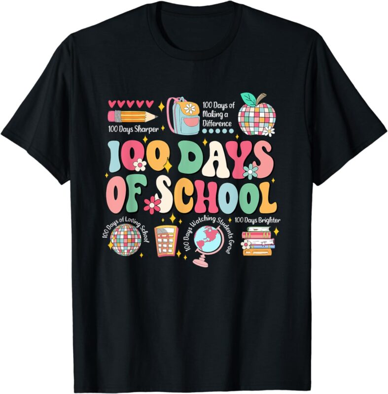 100 Days Of School Teachers Retro Disco 100th Day Of School T-Shirt