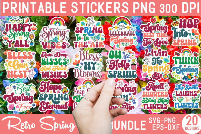 Retro Spring SVG Sticker Bundle,Spring DIGITAL STICKERS for digital,Spring SVG Bundle, Spring Shirt Svg for Cricut, Flower Market Svg, Hello