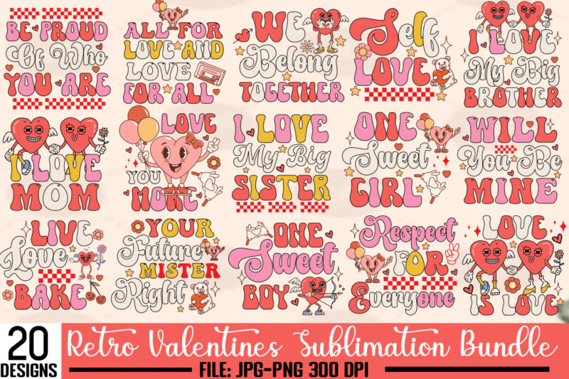 Retro Valentines PNG Sublimation Bundle,Valentines Sublimation Design,Retro Valentine Png Bundle, Groovy Valentine Png, Valentine Png, Love