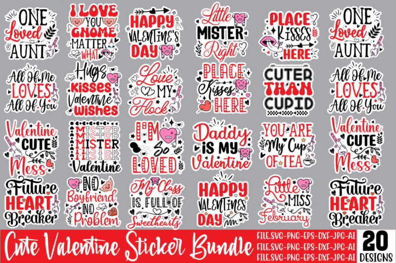 Cute Valentin’s Day Sticker SVG Bundle,Valentine png printable sticker,Valentine png printable stickers, kawaii png, valentine’s day png, pr