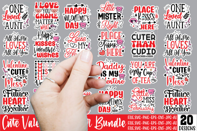 Cute Valentin’s Day Sticker SVG Bundle,Valentine png printable sticker,Valentine png printable stickers, kawaii png, valentine’s day png, pr