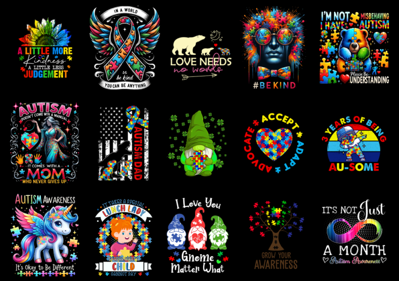 15 Autism Awareness Shirt Designs Bundle P5, Autism Awareness T-shirt, Autism Awareness png file, Autism Awareness digital file, Autism Awar