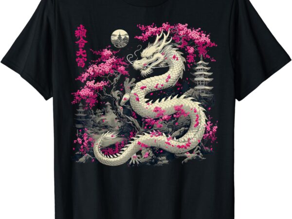 Asian cherry blossom chinese dragon t-shirt