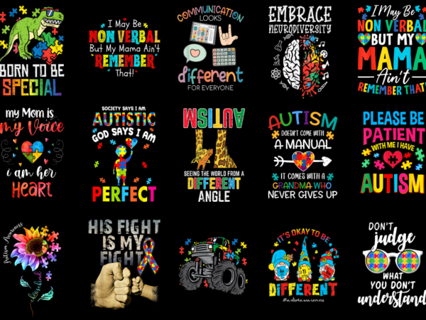 15 autism awareness shirt designs bundle p4 cl, autism awareness t-shirt, autism awareness png file, autism awareness digital file, autism a
