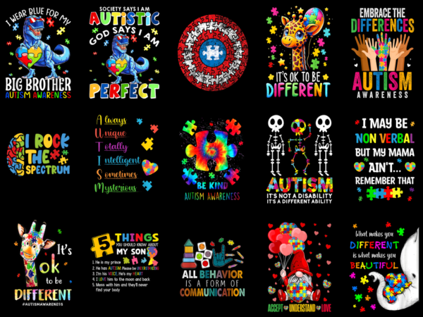 15 autism awareness shirt designs bundle p7 cl, autism awareness t-shirt, autism awareness png file, autism awareness digital file, autism a