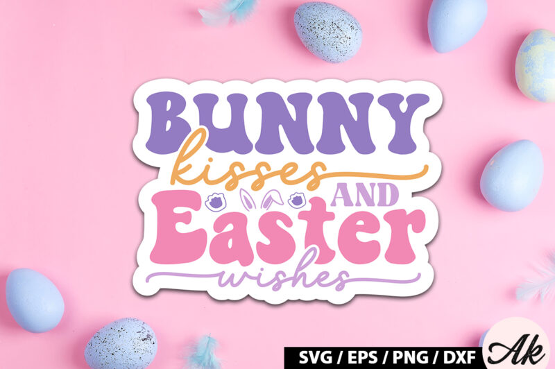 Bunny kisses and easter wishes Retro Sticker