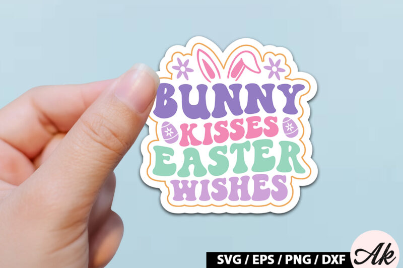 Bunny kisses easter wishes Retro Sticker