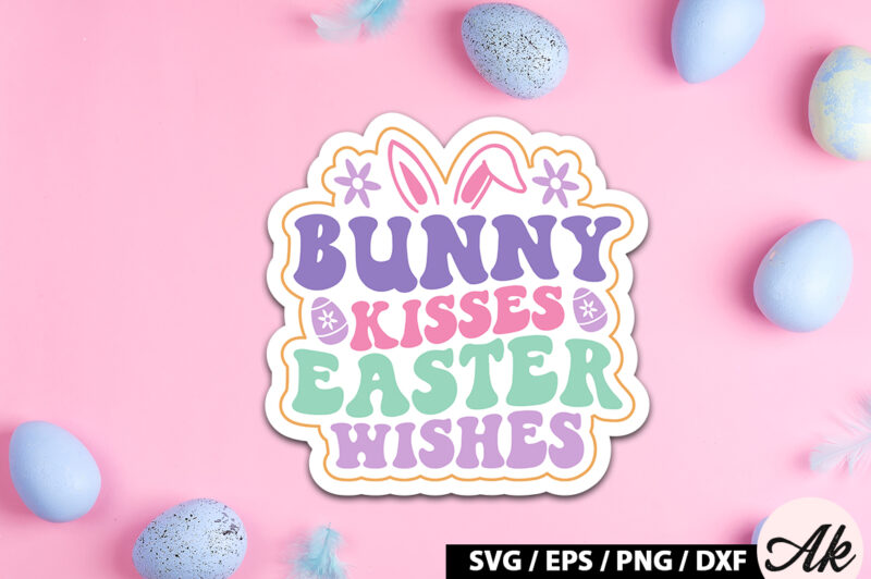 Bunny kisses easter wishes Retro Sticker