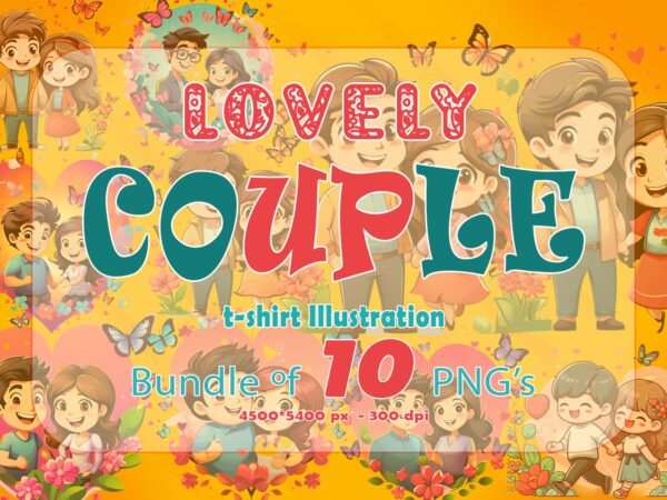 Valentines day cute couple illustration t-shirt design bundle