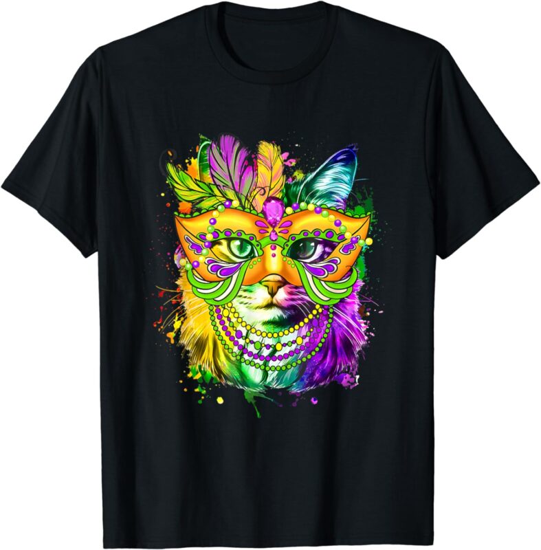 Cat Mardi Gras Tshirt For Women Girls Cat Lover New Orleans T-Shirt