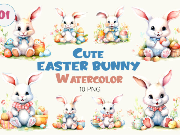 Cute easter bunny 01. watercolor, png. t shirt vector file