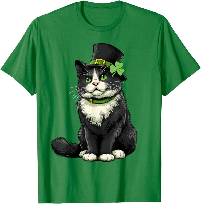 Girls Cat St Patricks Day Shamrock Irish Toddler Kids Women T-Shirt